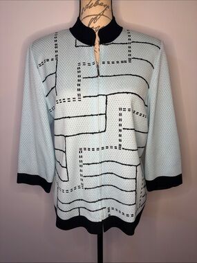 Ming Wang embellished zip front light dressy sweater jacket/cardigan L